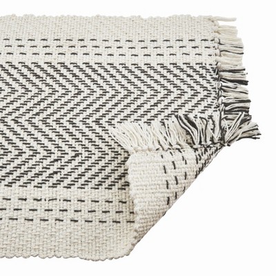 Gray Cotton Kantha Stitch Placemats with Fringe Edges, Set of 4