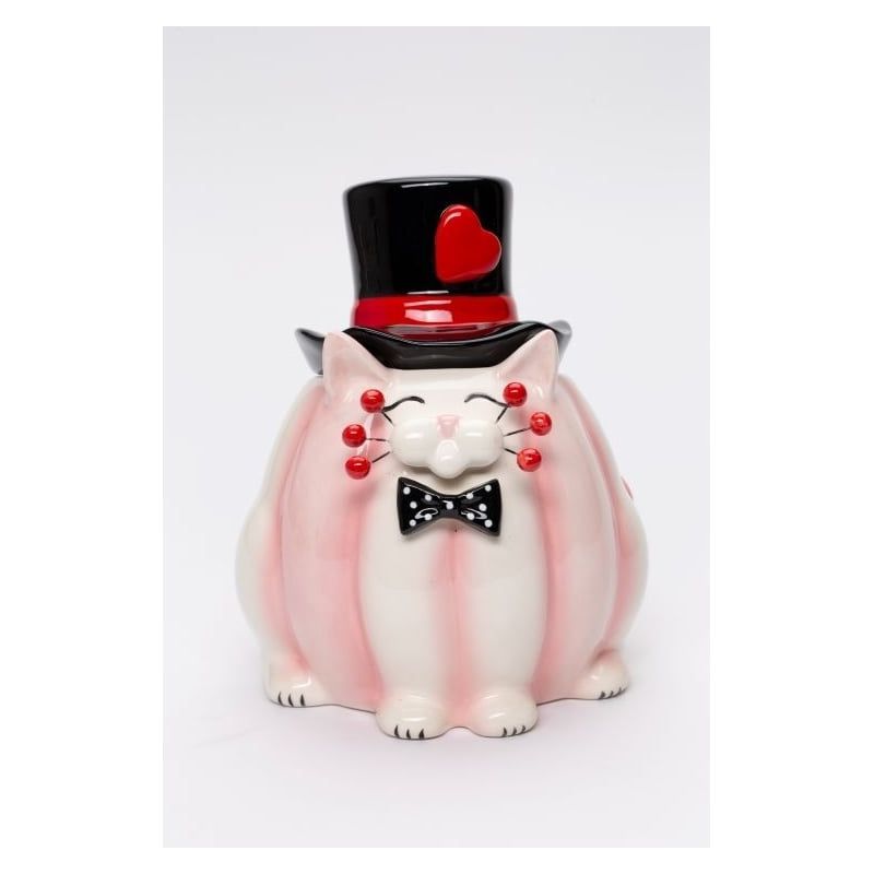Kevins Gift Shoppe Ceramic Valentine Themed Whiskered Cat Candy Jar, 1 of 5