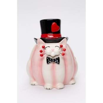 Kevins Gift Shoppe Ceramic Valentine Themed Whiskered Cat Candy Jar