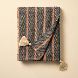 Wide Stripe Twill Throw Blanket Gray/Rust - Hearth & Hand™ with Magnolia: Midweight Cotton, Farmhouse Style, 50x60" - 1 of 3