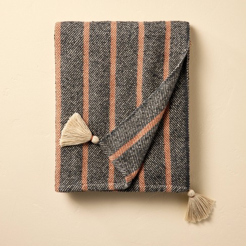 Wide Stripe Twill Throw Blanket Gray/Rust - Hearth & Hand™ with Magnolia: Midweight Cotton, Farmhouse Style, 50x60" - image 1 of 3