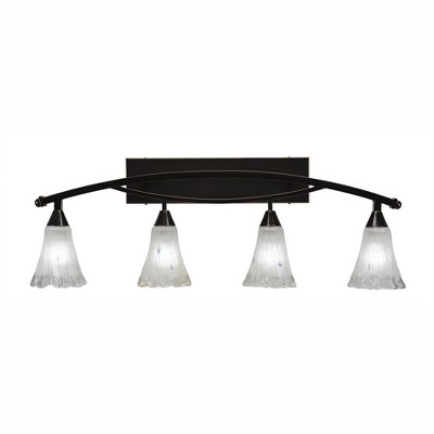 Toltec Lighting Bow 4 - Light Vanity in  Black Copper with 5.5" Fluted Frosted Crystal Shade