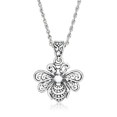Ross-Simons Sterling Silver Bali-Style Bumblebee Pendant Necklace Size 18