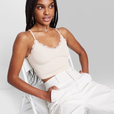 Women's Lace Trim Seamless Tank Top - Wild Fable™ Off-white M : Target