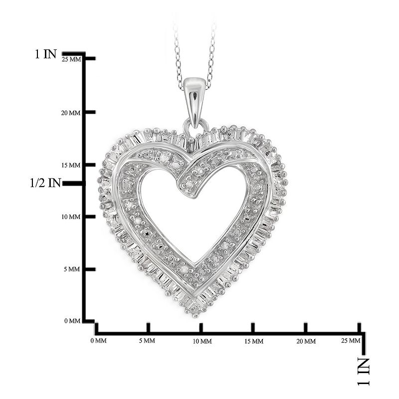 1/10 CT. T.W. Baguette and Round-Cut White Diamond Prong Set Heart Pendant - White (18"), 2 of 3