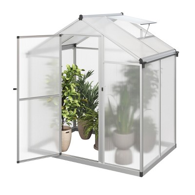 4ft x 6ft Aluminum Frame Walk-In Greenhouse with Polycarbonate Panels