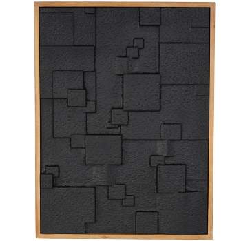Olivia & May 32"x24" Wood Geometric Dimensional Textured Squares Wall Decor with Brown Frame Black