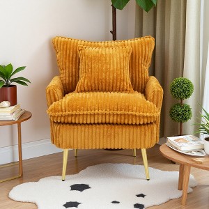 30.3" Corduroy Single Chair with Solid Wood Frame and Gold Metal Legs - 1 of 4