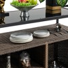 Vynxaria Bar Serving Carts, Light Brown Wicker Patio Wine Cart with Wheels and Glass Top - 3 of 4