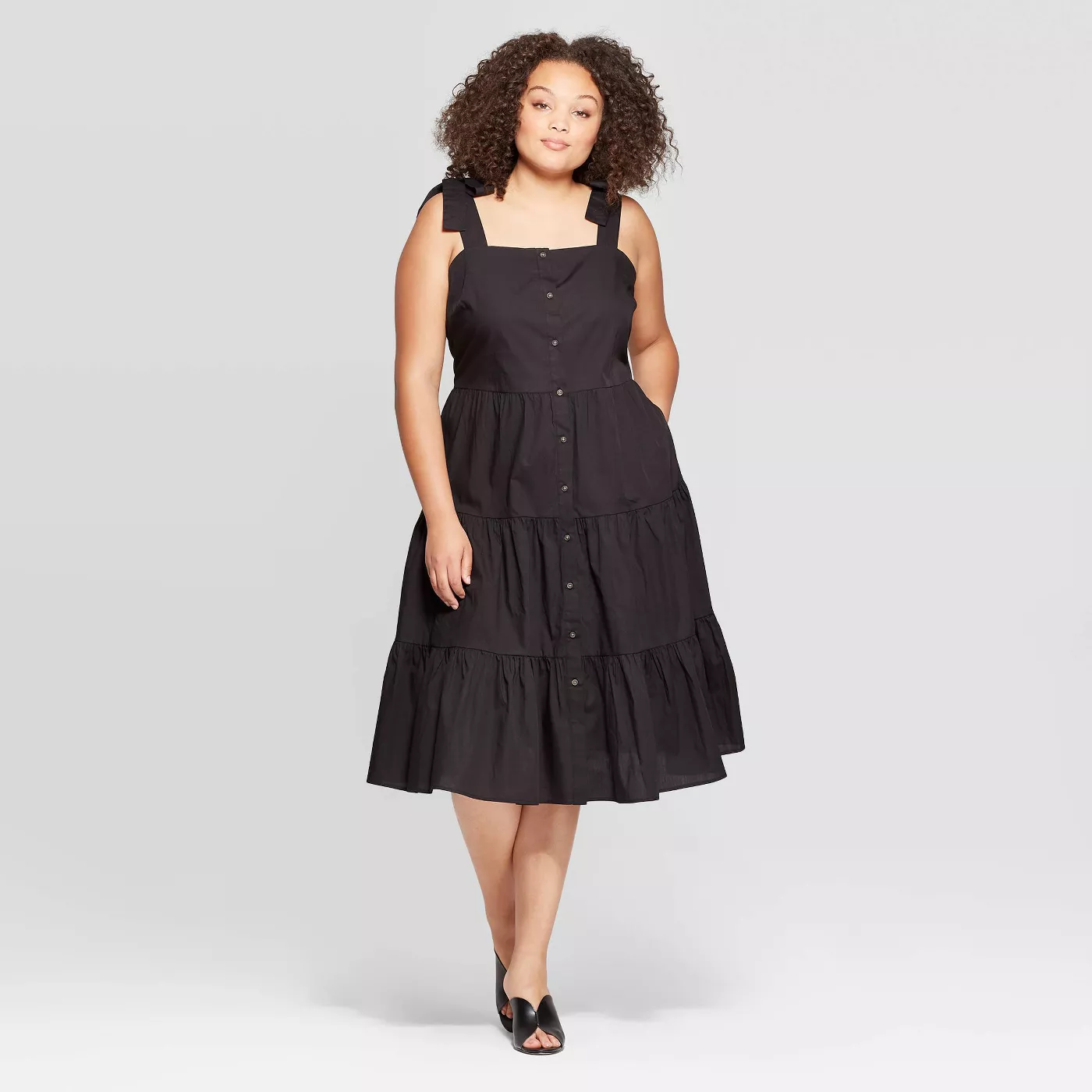 Women's Plus Size Sleeveless Square Neck Tiered Button Front Dress - Who What Wearâ¢ - image 1 of 3
