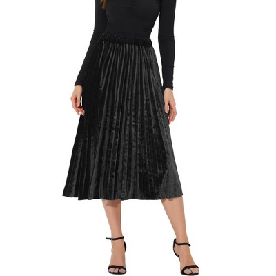 Allegra K Women's Vintage High Elastic Waist Velvet Pleated Flowy Swing Midi Skirt