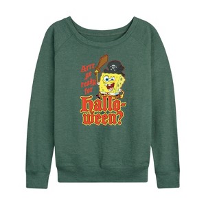 Women's - SpongeBob SquarePants - Arrr Ye Ready For Halloween Lightweight French Terry Wide Neck Long Sleeve Shirt - 1 of 4