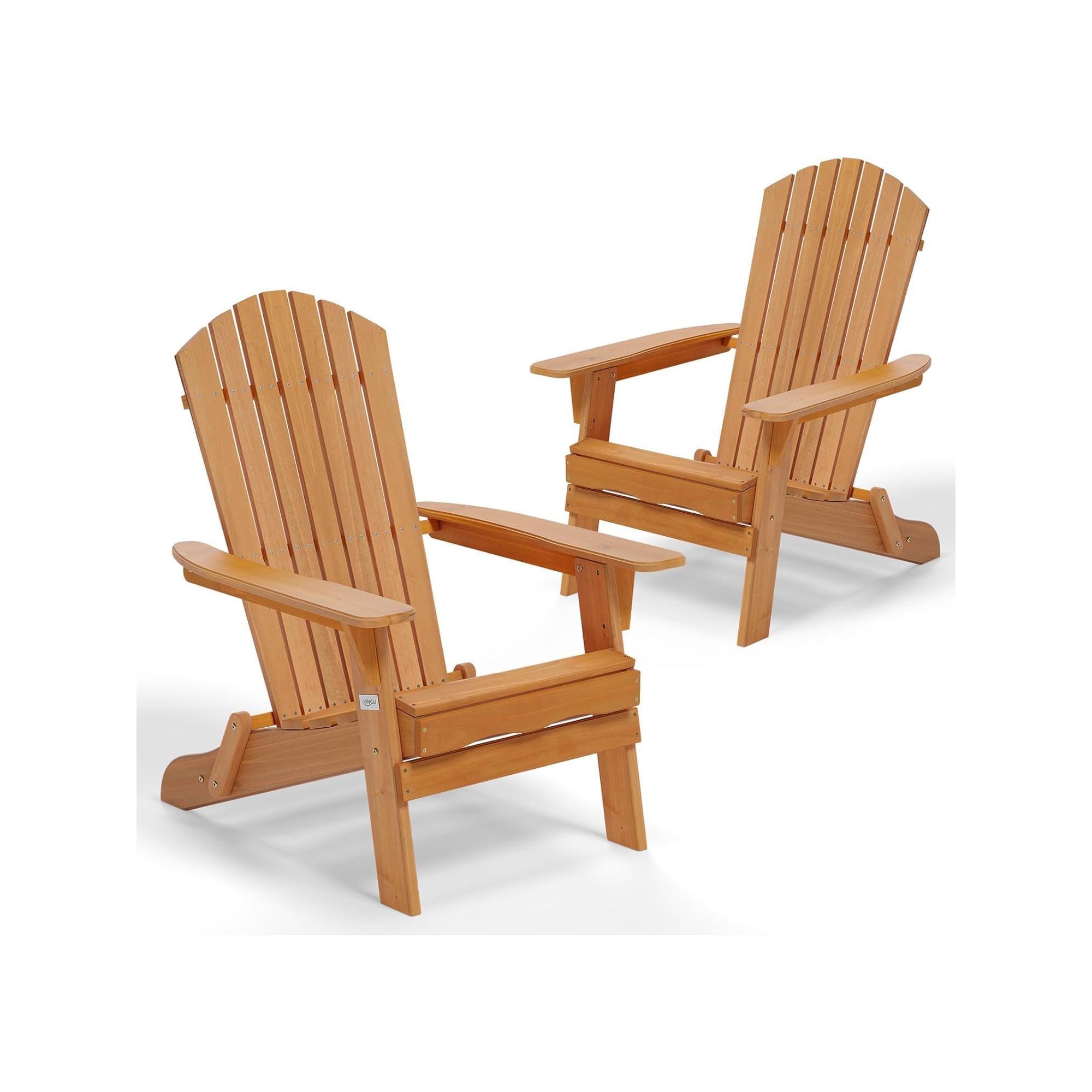 VINGLI Folding Adirondack Chairs Set of 2, Wood Adirondack Chair for Outdoor, Foldable Fire Pit Chairs for Patio, BBQ, Porch, Yard, Pool