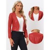 INSPIRE CHIC Women's Collarless Open Front Faux Pocket Faux Leather Crop Moto Jackets - 2 of 4