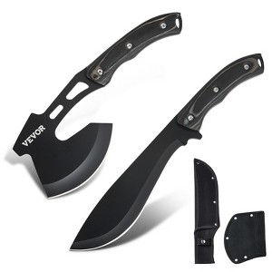 VEVOR Hunting Knife and Hatchet Axe Combo Set with Sheath, Fixed Blade Tactical Knife and Camping Axe, Stainless Steel Knife and Camping Hatchet,Black - 1 of 4