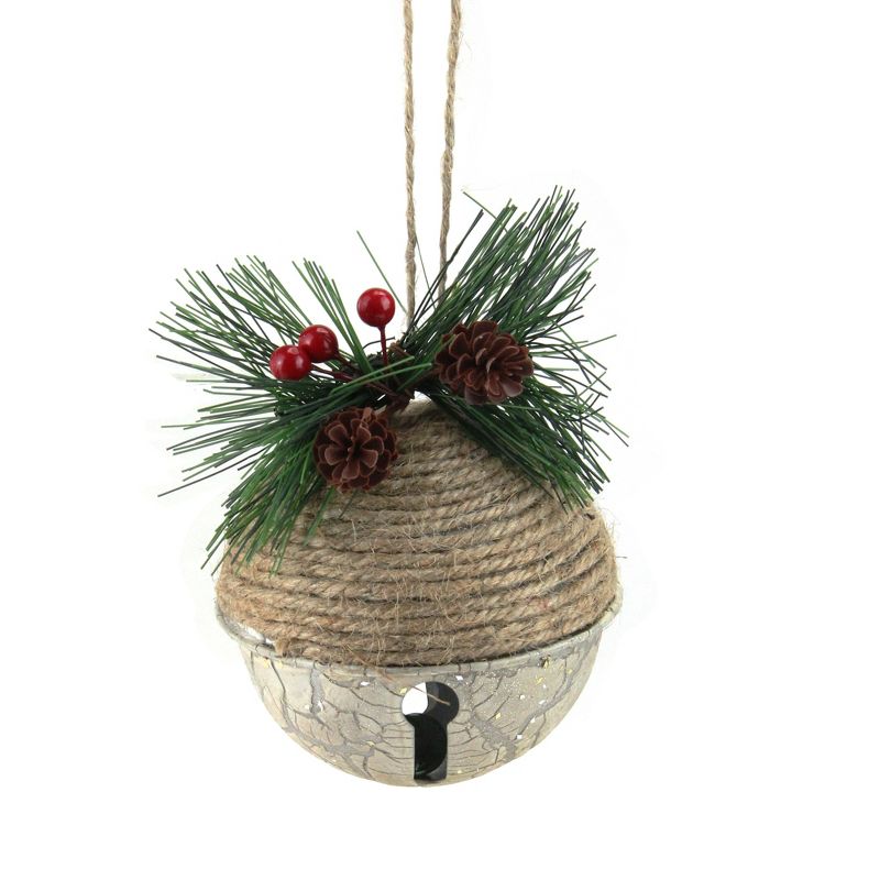 Northlight 5" Acorn Jingle Bell with Holly Berry and Pine Cones Christmas Ornament, 5 of 8