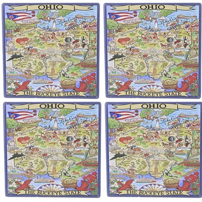 Tabletop 4.0" Ohio Souvenir Coaster Set Buckeye State Map Certified International  -  Coasters