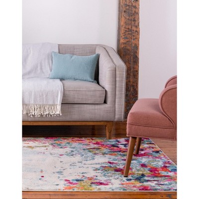 Colorful Abstract Blue Synthetic Rectangular Area Rug