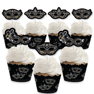 Big Dot of Happiness Masquerade - Cupcake Decoration - Carnival Mask Party Cupcake Wrappers and Treat Picks Kit - Set of 24 - 1 of 4