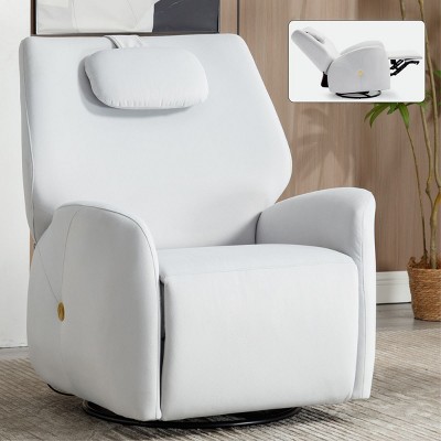 Electric Recliner Chair,Swivel Recliner Armchair,Single Sofa Chair Nursery Glider Recliner With Charge Ports,Lumbar And Neck Support Pillow-Cuddlewood