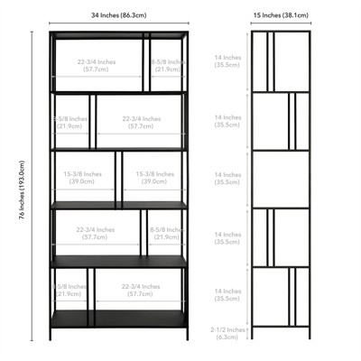 Industrial Blackened Bronze 5-Tier Staggered Bookcase