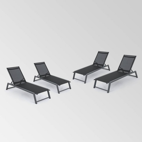 Myers 4pk Aluminum Chaise Lounge Gray black Christopher Knight