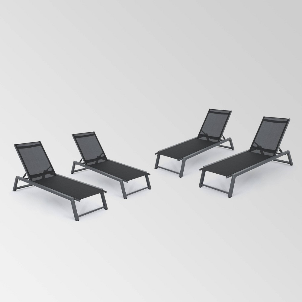 Myers 4pk Aluminum Chaise Lounge: Weather-Resistant, Adjustable, Poolside Patio Furniture Set - Christopher Knight Home