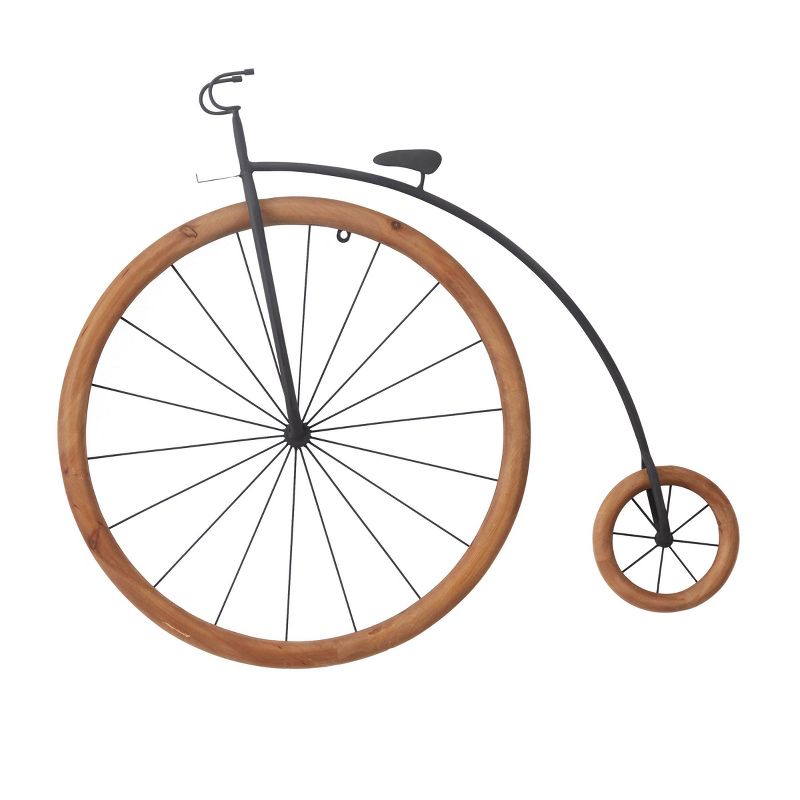 Metal Bike Penny Farthing Wall Decor with Wood Wheels Brown - Olivia &#38; May, 2 of 6