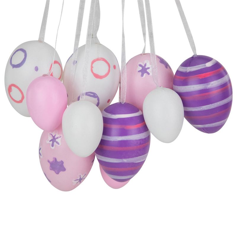 Northlight 17" Floral Striped Spring Easter Egg Cluster Hanging Decoration - Pink/White, 3 of 6
