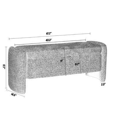 Gray Chenille Fabric Oval Storage Ottoman Bench for Living Room and Bedroom
