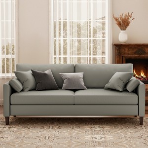 MAYEERTY 78" Light Grey Faux Leather Sofa with Padded Cushions for Living Room, Ergonomic & Easy to Clean - 1 of 4