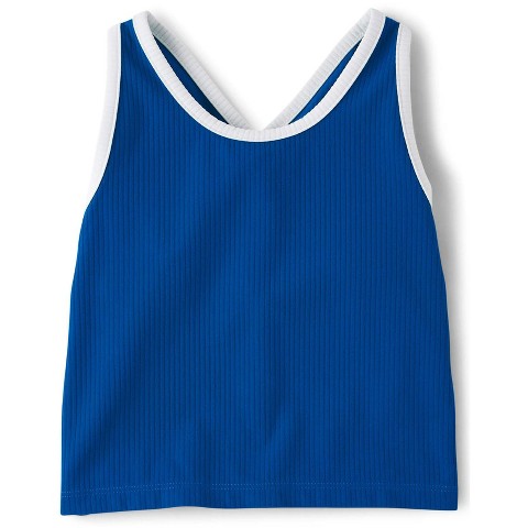 The Children's Place Girls Active Sleeveless Contrast Ribbed Cross Back Tank Top Blue M (7/8)