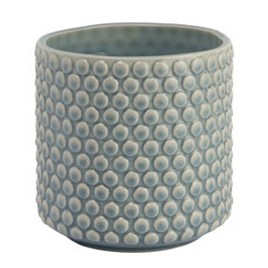 Storied Home Round Stoneware Planter Pot with Polka Dots, Sky Blue - 1 of 4