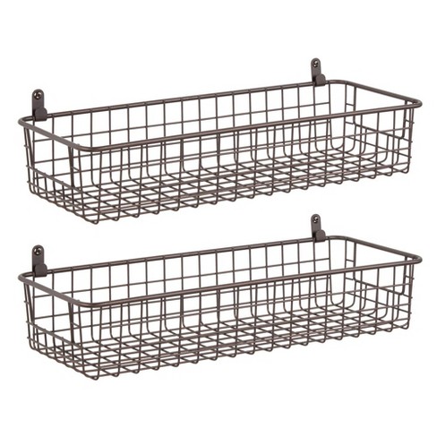 Bronze mDesign Metal Wall Mount Hanging Basket Shelf for Home Storage Small 