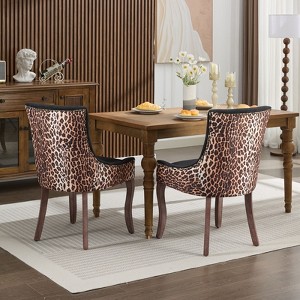 DOMETOUR Dining Chair Set of 2 Thickened Fabric Chair with Neutrally Toned Solid Wood Legs Bronze Nail Head - 1 of 4