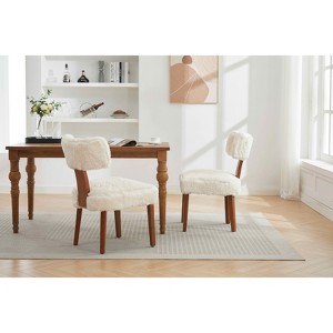 MAYEERTY Set of 2 Linen Dining Chairs, Curved Backrest Solid Wooden Legs, Dining Room Living Room, Beige - 1 of 4