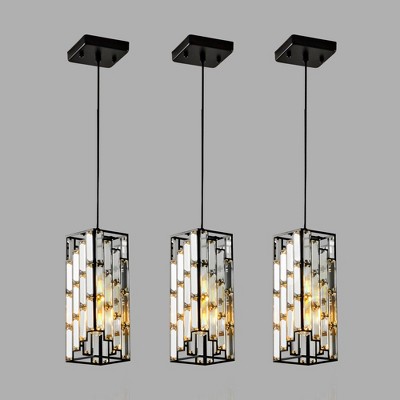 VYNXARIA 4 Inch Black Modern Crystal Prism Ceiling Lights, 3 Pack Adjustable Hanging Pendant Lamps