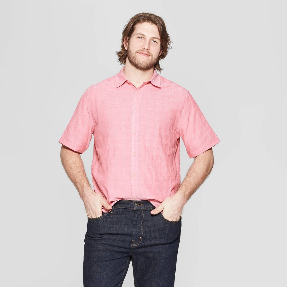 Men's Tall Striped Short Sleeve Novelty Button-Down Shirt - Goodfellow & Co Washed Red MT was $22.99 now $12.0 (48.0% off)