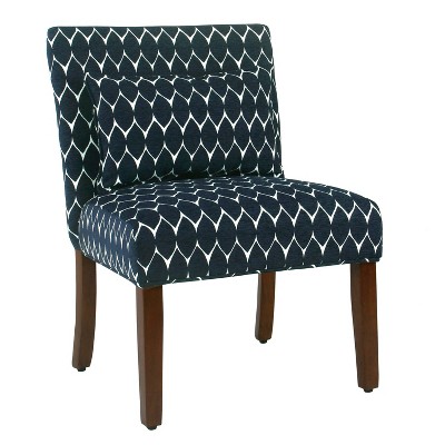 Wooden Accent Chair with Medallion Pattern Blue/White - Benzara