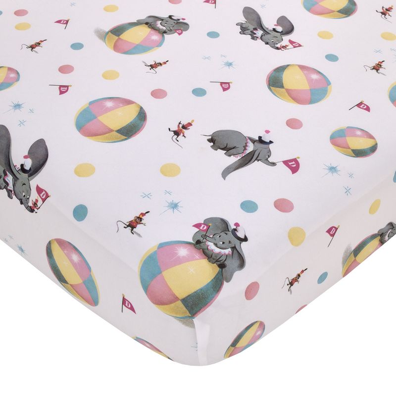 Disney Vintage Dumbo - Gray, White and Multi-Colored Circus Flags, Balls and Timothy Mouse Nursery Fitted Crib Sheet, 1 of 6