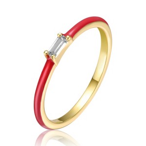 Guili 14K Gold Plated Slim Ring with Magenta-Blue Enamel & Cubic Zirconia Baguette – A Vibrant Piece for Kids & Teens, Blue or Red, Sizes 4-6. - 1 of 3