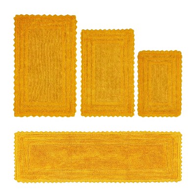 Lilly Crochet Collection 100% Cotton Tufted Reversible 4-Piece Bath Rug Set – Super Absorbent, Machine Washable Bathroom Mats with Crochet Pattern
