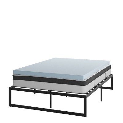 Emma and Oliver Complete Bed Set: Metal Platform Frame; Hybrid Pocket Spring Mattress in a Box and Cool Gel Memory Foam Topper