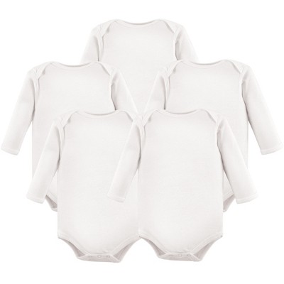 Hudson Baby Cotton Long-Sleeve Bodysuits 5pk, White, 3-6 Months