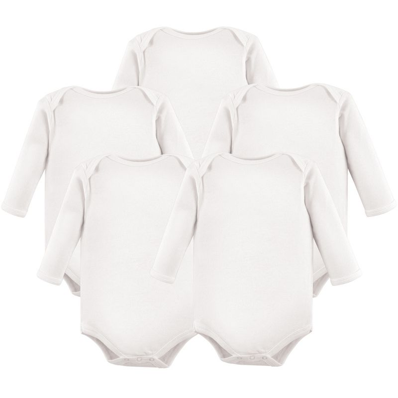 Hudson Baby Cotton Long-Sleeve Bodysuits 5pk, White, 1 of 3