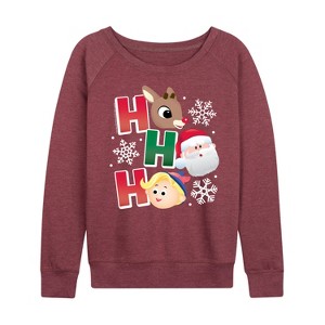 Women's - Rudolph - Rudolph Ho Ho Ho Lightweight French Terry Wide Neck Long Sleeve Graphic Shirt - 1 of 4