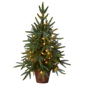 2.5ft. Artificial Christmas Tree with Planter & Clear Lights – Petite Holiday X-Mas Accent - 1 of 4