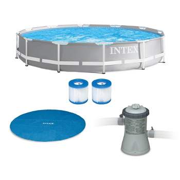 Intex 12 Ft x 30 In Steel Frame Pool | Cover | Filter Pump | H Cartridge 2 Pack