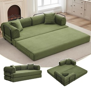 78.7" 4-in-1 Convertible Sleeper Sofa Bed, Corduroy Folding Futon Couch with Fixed-Shape Frame, Boneless Foam & Pillow - 1 of 4