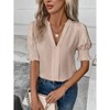 Women Tops Short Sleeve - Summer Casual V Neck Solid Color Flowy Trendy Tunic Blouses Shirt - 3 of 4